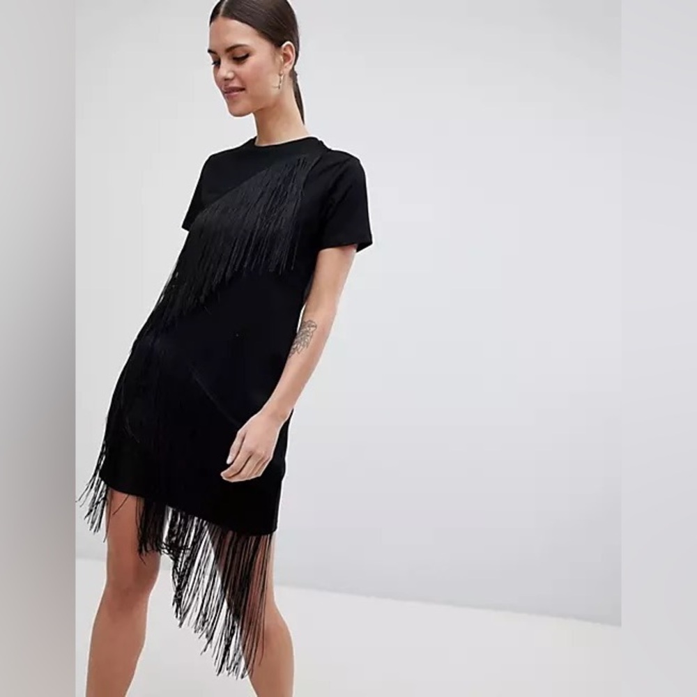 ASOS Mini T-Shirt Dress With Fringe Detail